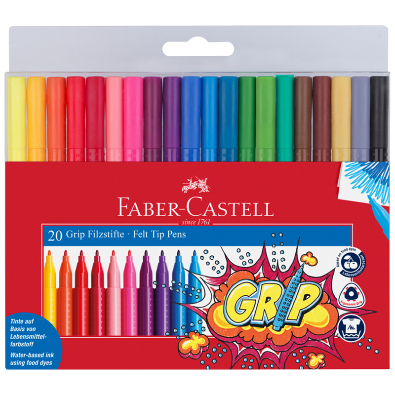 Набор фломастеров Faber Castell GRIP, 20 цветов в футляре