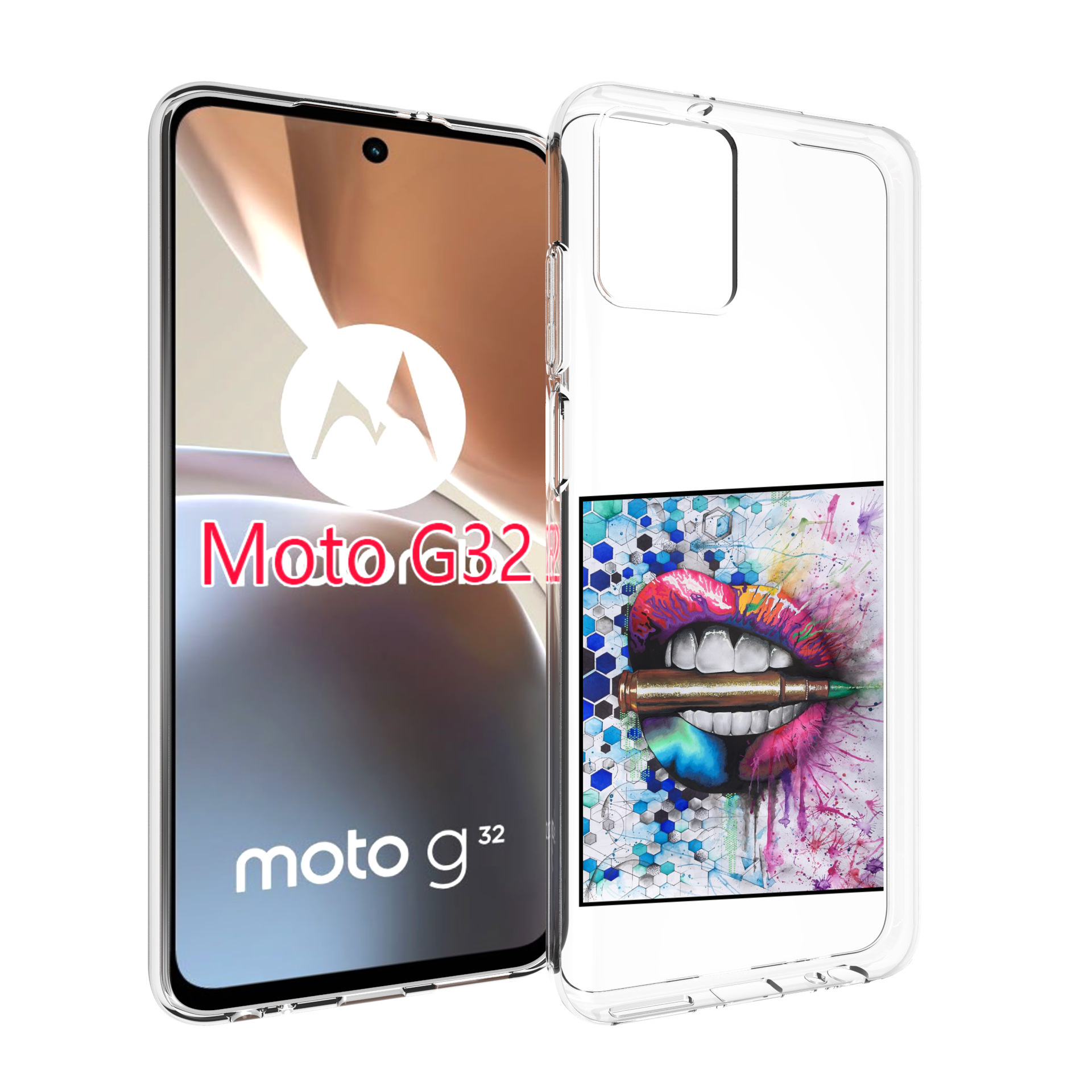 

Чехол MyPads разноцветные губы с пулей для Motorola Moto G32, Прозрачный, Tocco