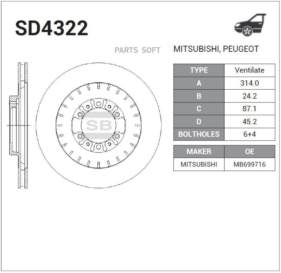 

Тормозной диск SANGSIN sd4322