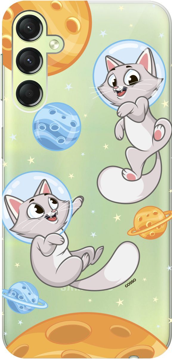 

Силиконовый чехол на Samsung Galaxy A24 с 3D принтом "CosmoCats" прозрачный, Прозрачный;оранжевый, 159521