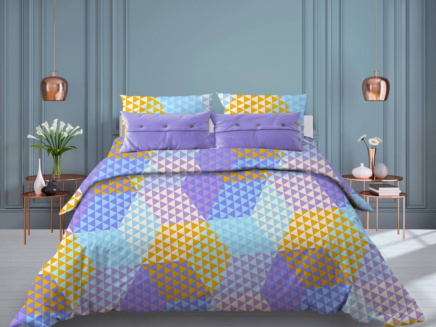 

Простыня на резинке 180x200 см, поплин, борт 25 см Гексагон, голубой, 1529