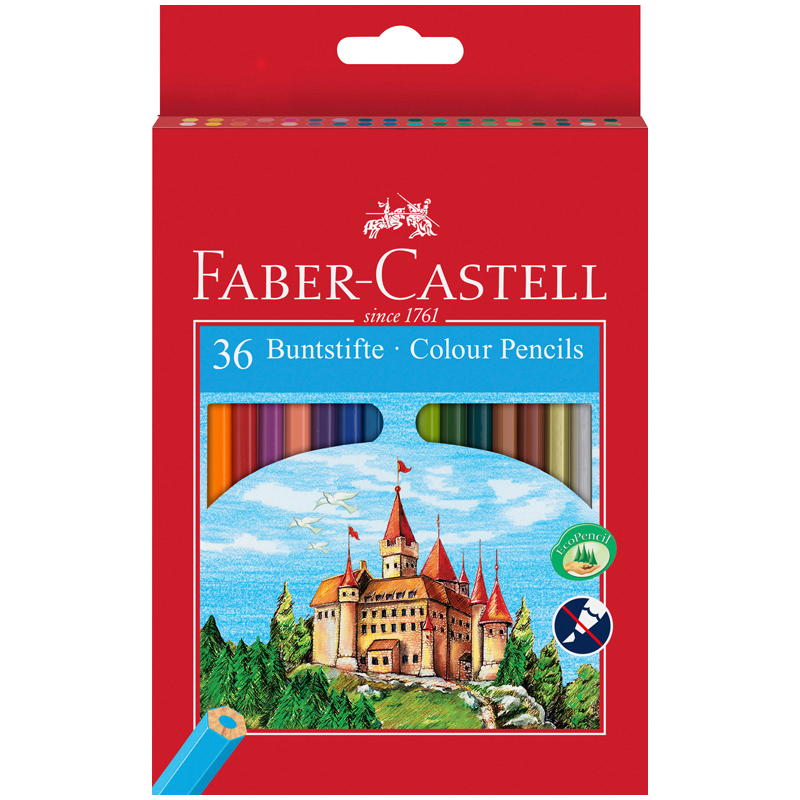 

Цветные карандаши Faber-Castell ECO ЗАМОК с точилкой, 36 шт, Желтый;оранжевый;красный;розовый;фиолетовый;синий;голубой;зеленый;коричневый;серый;золотистый, Eco-Pencils 36 шт