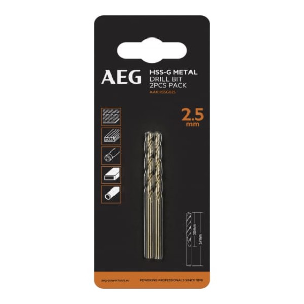 

AEG Сверла HSS-G 2шт.2.5mm AAKHSSG025 4932479305