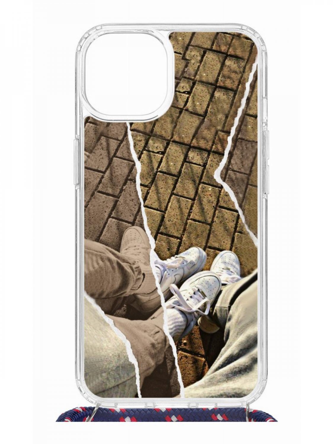 Противоударный чехол для iPhone 13 Kruche Print MagSafe Белые кроссы со шнурком на шею