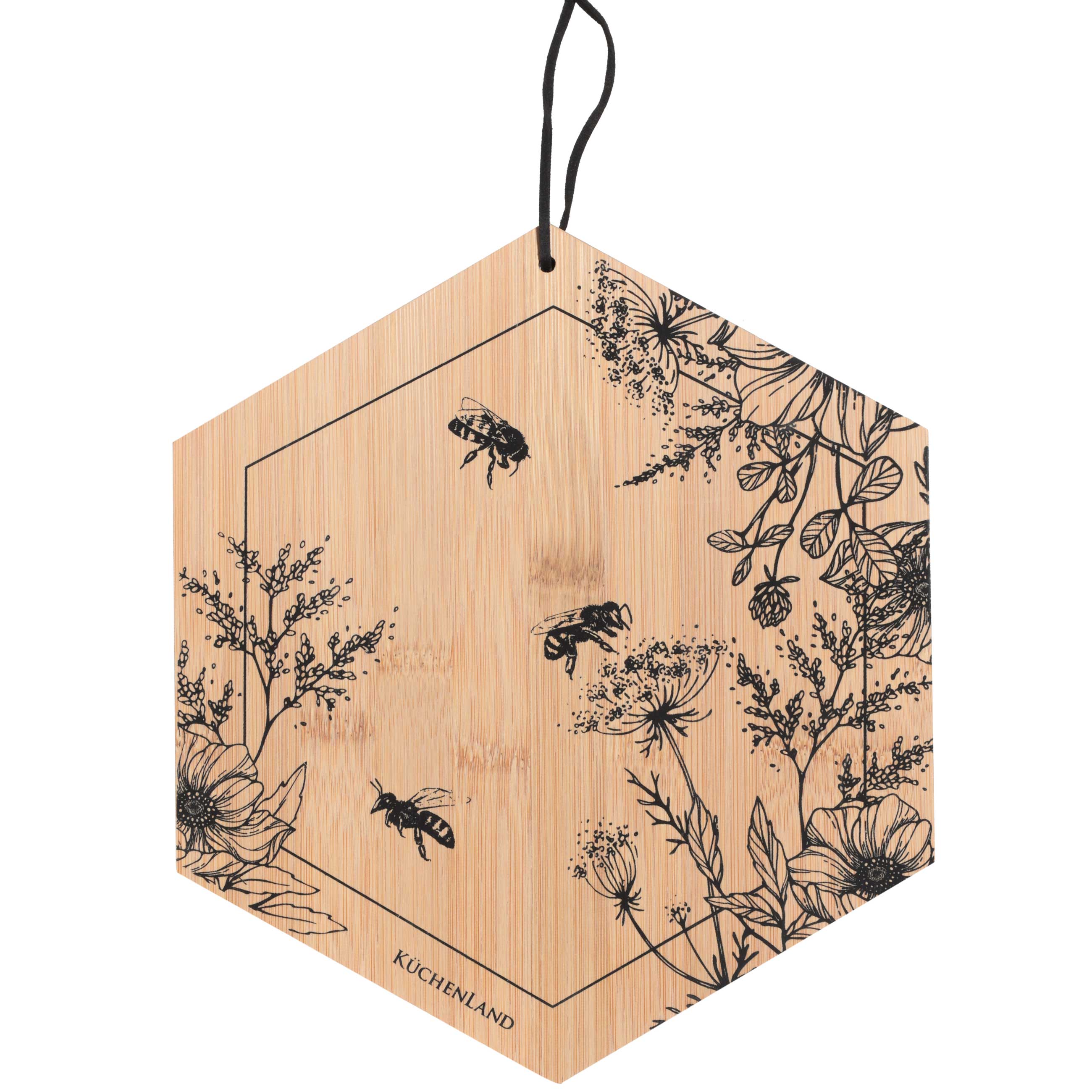 Доска разделочная Kuchenland 25x22 см, бамбук, шестиугольная, Пчелы, Honey