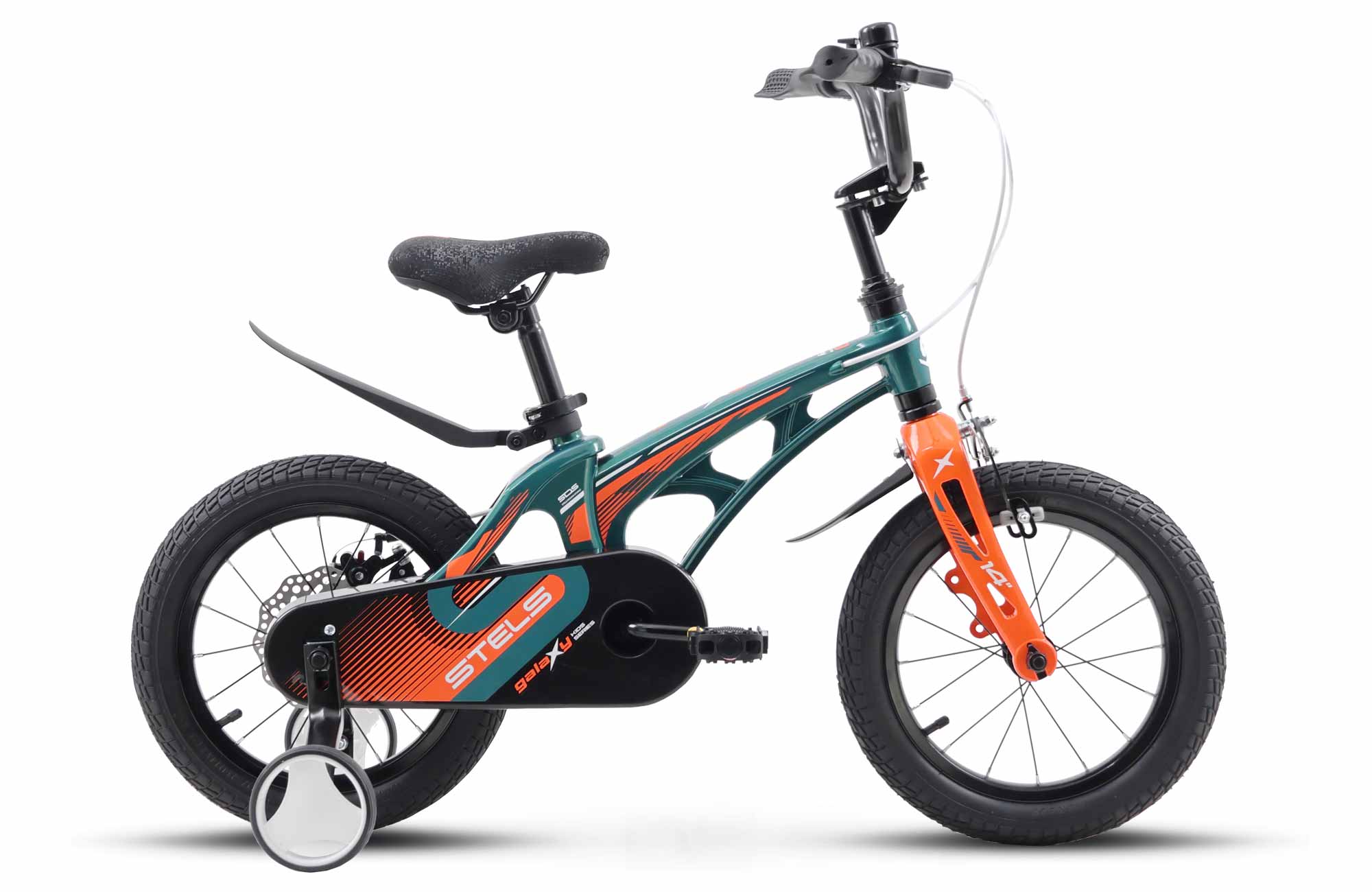 Велосипед детский Stels 14 Galaxy V010 2021 года темно-зеленый подростковый велосипед stels navigator 430 md 24 v010 год 2023 зеленый