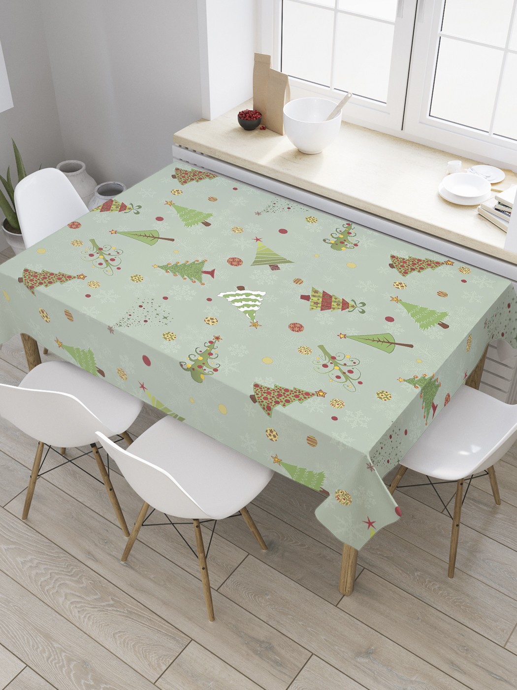 

Скатерть прямоугольная JoyArty "Разбросанные елки" из оксфорда, 120x145 см, Зеленый, Разбросанные елки