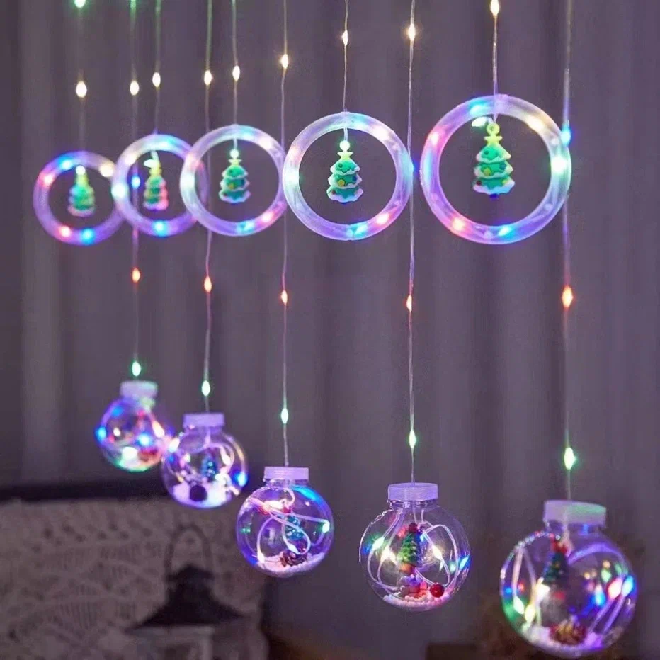 

Гирлянда занавес QVATRA с кольцами и шарами 3 м QVGR-RB3-TR-RGB разноцветная, с кольцами и шарами