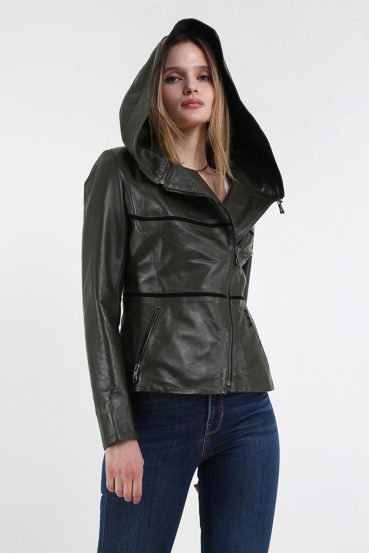 

Кожаная куртка женская Derins DKA01125_Y зеленая 4XL (товары доставляются из-за рубежа), DKA01125_Y