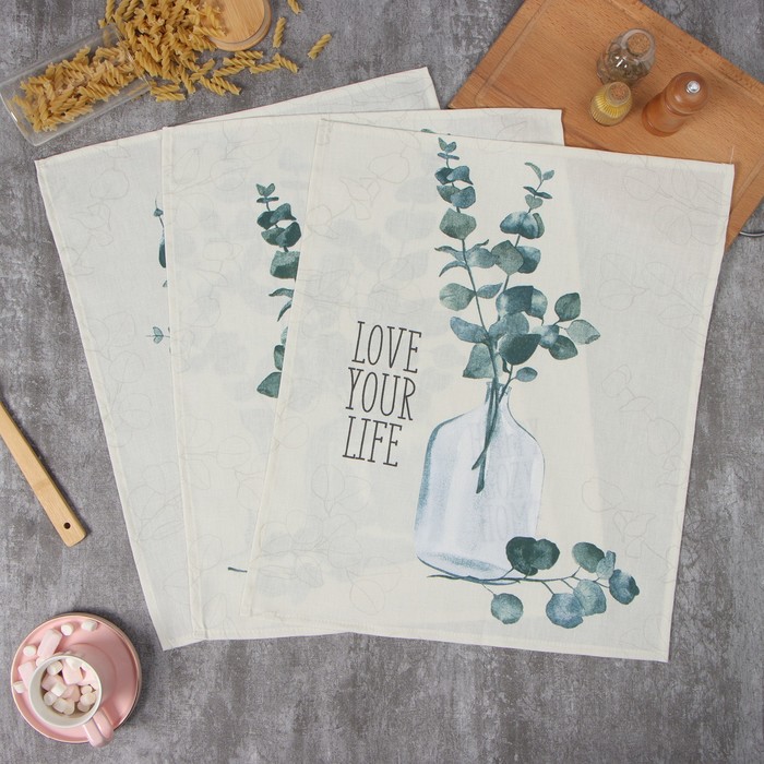 

Доляна Набор полотенец Доляна "Эвкалипт" 45х60см - 3 шт, рогожка 158 г/м2, 50% хл, 50% пэ