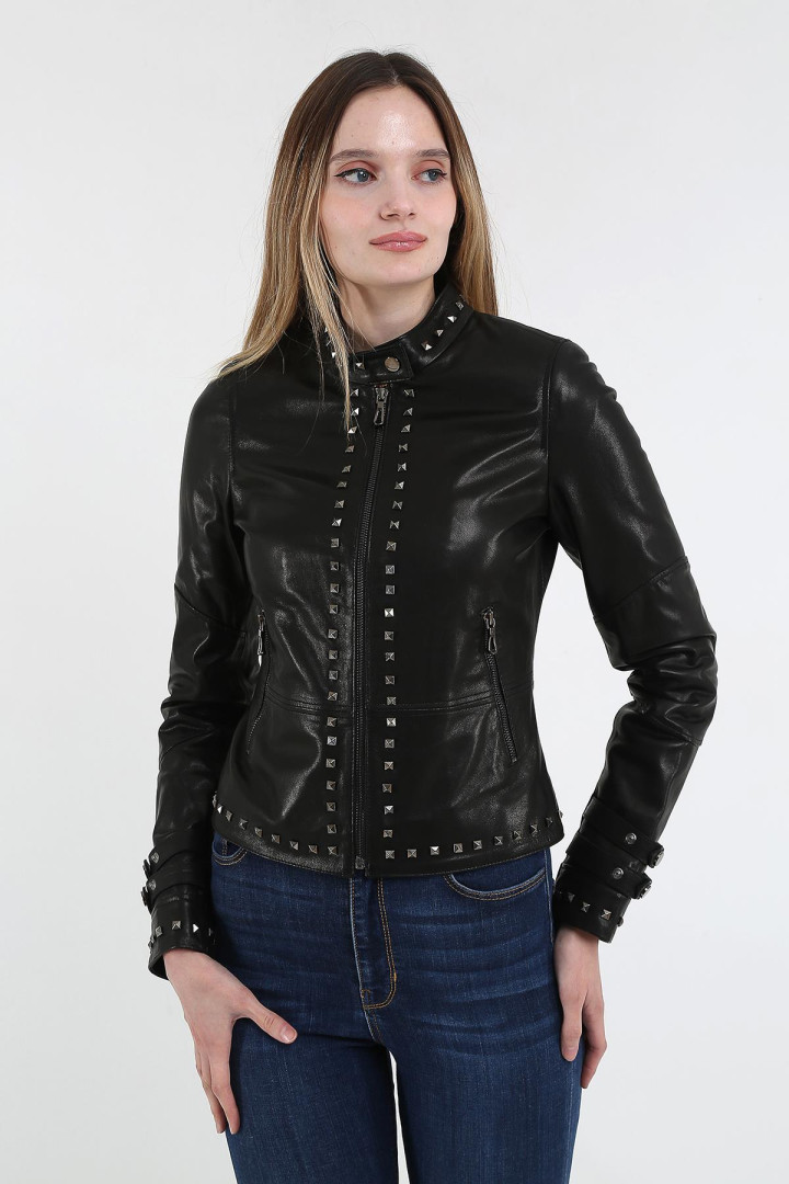 фото Кожаная куртка женская derins dka01111_s черная 2xl (товары доставляются из-за рубежа)