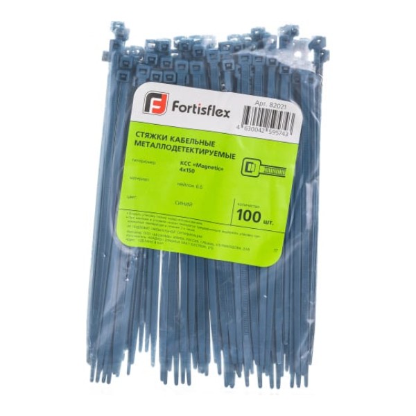 фото Fortisflex стяжки кабельные ксс magnetic 4х150 син 100 шт. 82021