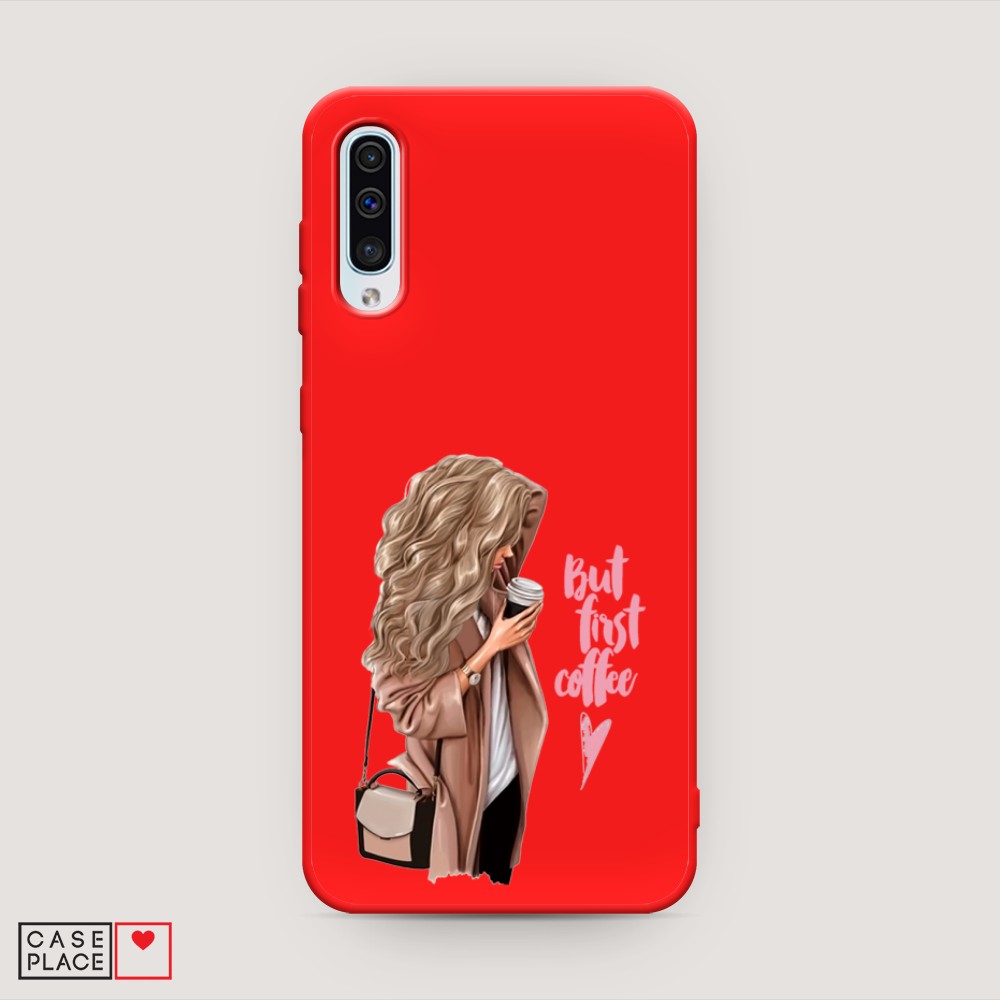 

Матовый силиконовый чехол "Девушка с кофе" на Samsung Galaxy A50, Девушка с кофе