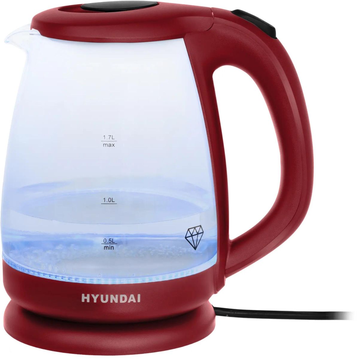 

Чайник электрический Hyundai HYK-G1002, 2200Вт, бордовый
