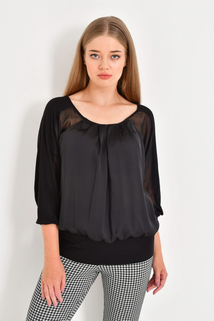 

Блуза женская My Line Moda 44 черная 44 RU (товары доставляются из-за рубежа), 44
