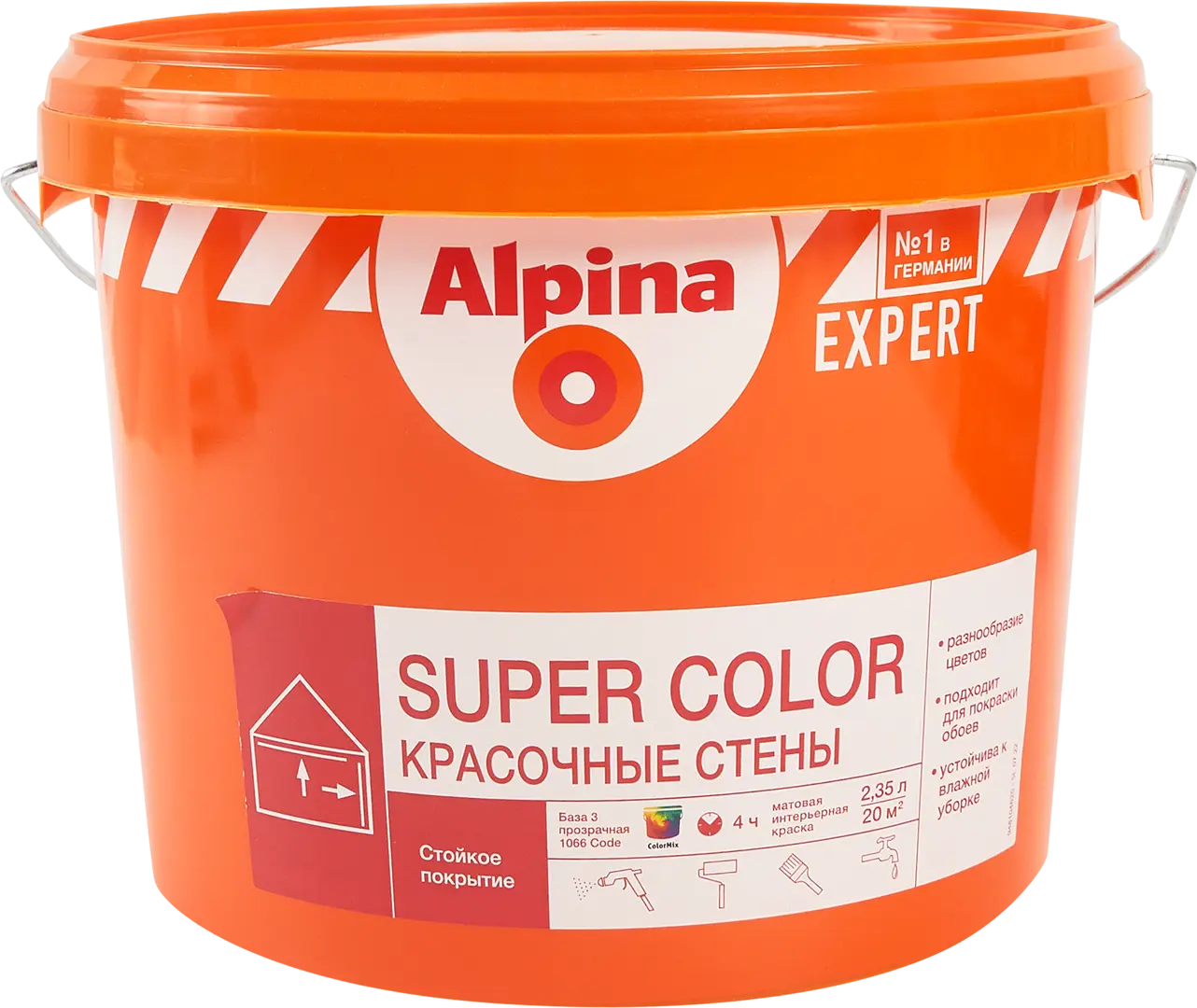 Краска водно-дисперсионная Alpina Super Color Б3 прозрачная база C 2.35 л водно дисперсионная краска для потолков olecolor