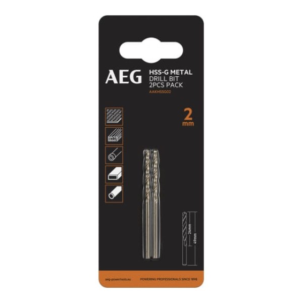 

AEG Сверла HSS-G 2шт.2mm AAKHSSG02 4932479304