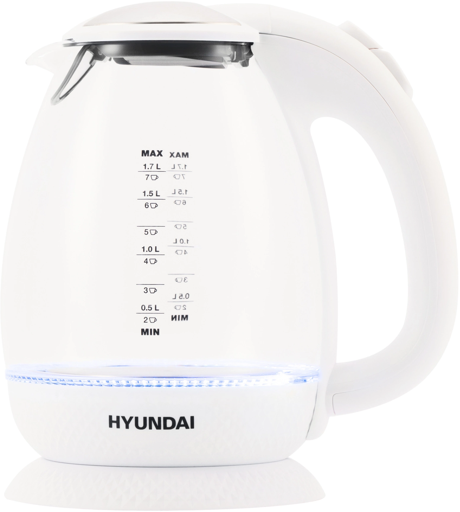 

Чайник электрический Hyundai HYK-G3805, 2200Вт, белый и прозрачный
