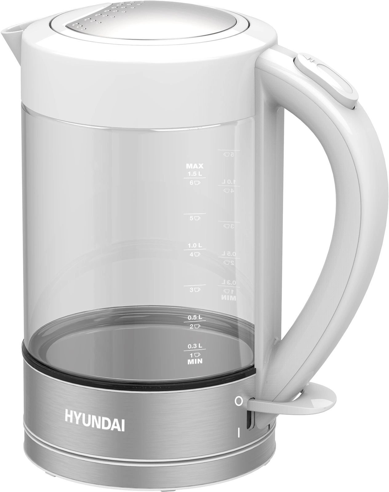 

Чайник электрический Hyundai HYK-G9990, 2000Вт, белый и серебристый