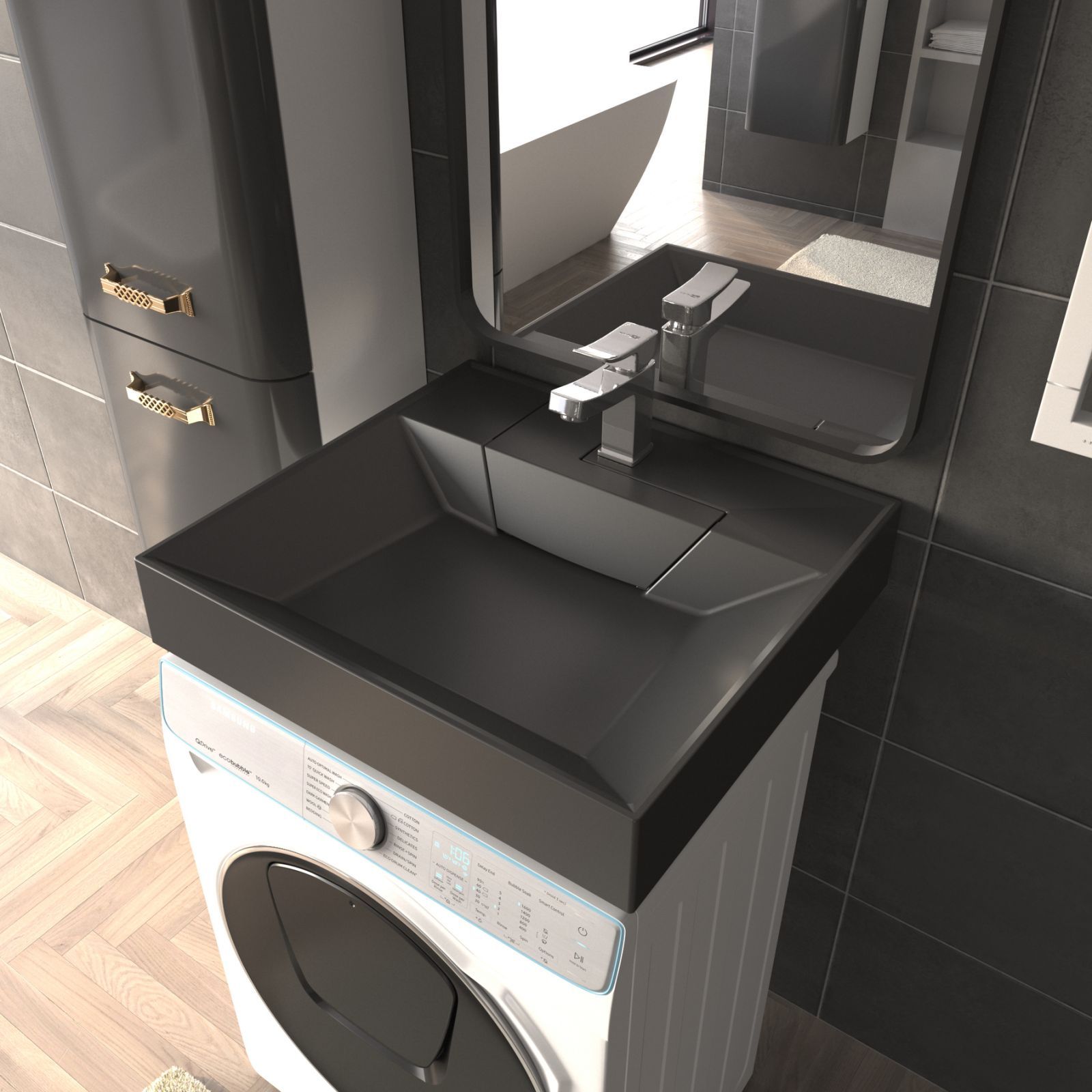 Раковина для ванной над стиральной машиной Uperwood Top 60х55х11 см, черная матовая