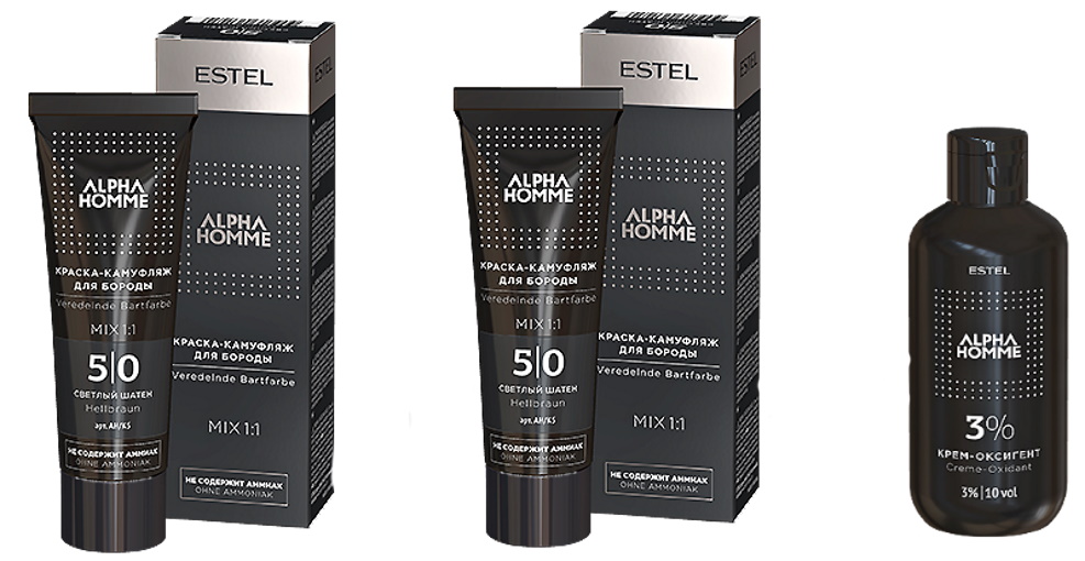 Комплект для камуфляжа бороды Estel Professional Alpha Homme 5/0 2 шт + оксигент estel professional шампунь тонизирующий с охлаждающим эффектом для волос для мужчин alpha homme pro 1000 мл