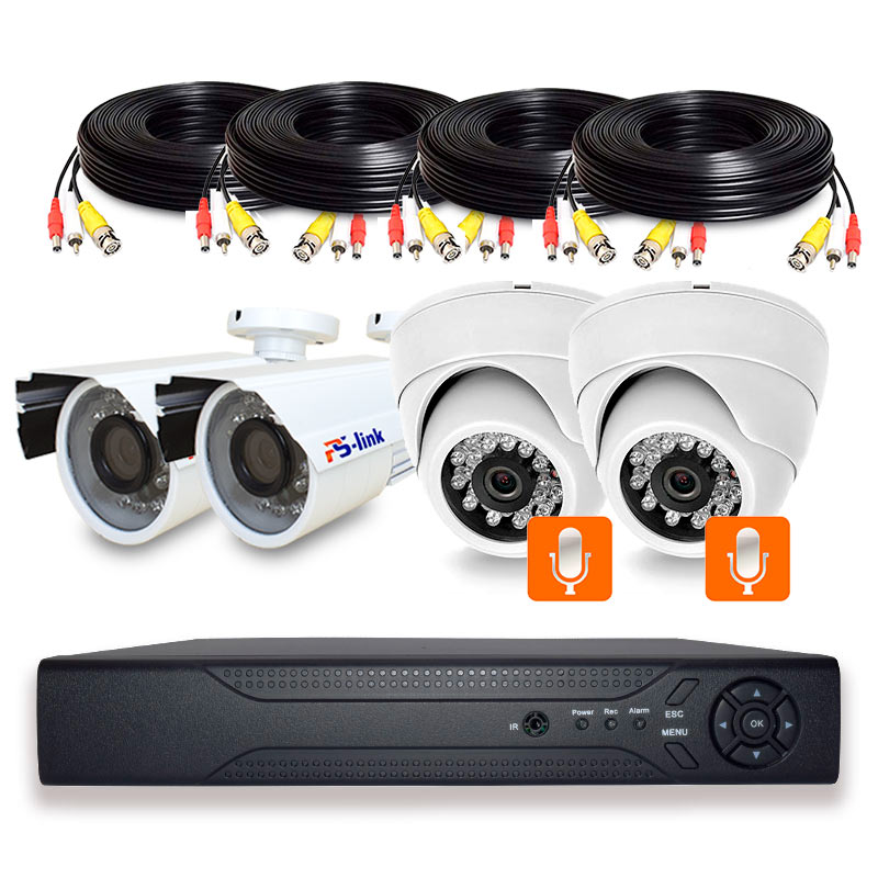 Комплект видеонаблюдения AHD 5Мп Ps-Link B504HDM 4 камеры 2 микрофона комплект видеонаблюдения ahd ps link kit b262hd 8 камер 2мп внутренние и уличные