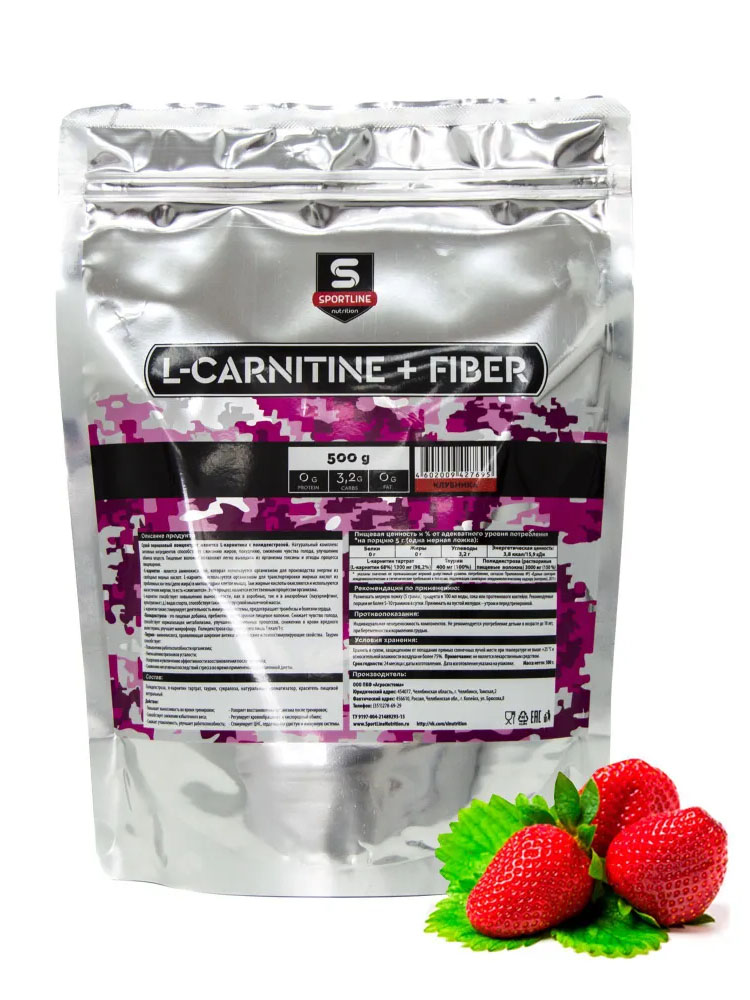 L-Carnitine Fiber Bag Sportline Nutrition 500 гр. клубника