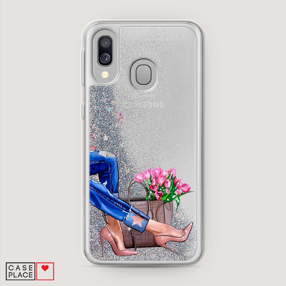 

Жидкий чехол с блестками "Каблучки" на Samsung Galaxy A40