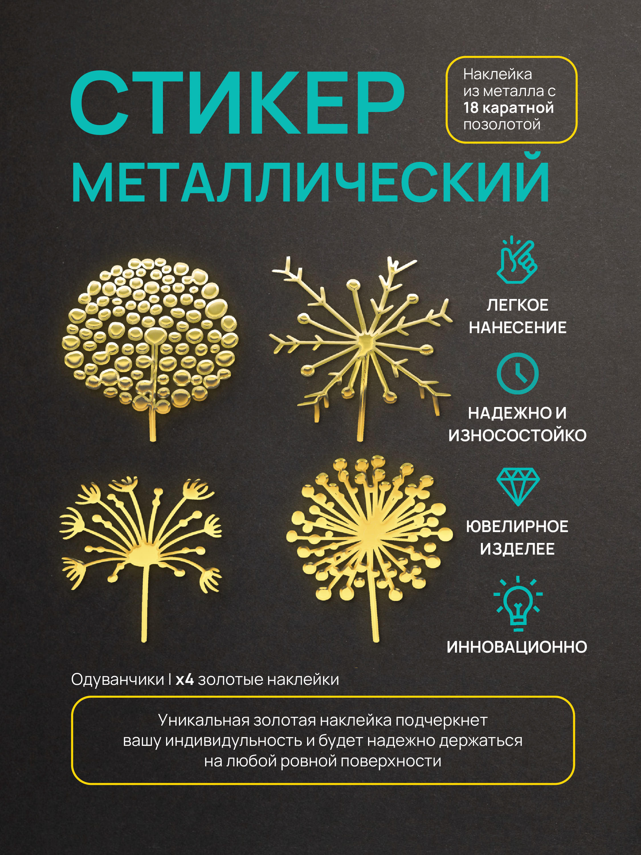 

Наклейка для декора Silver&Golden Sticker одуванчики 4 шт