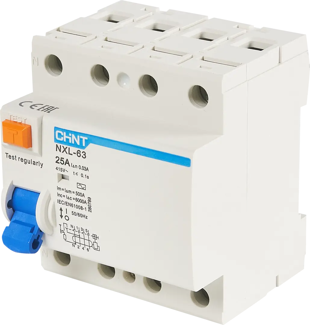 

УЗО Chint NXB-63S 4P 25 A 30 мА 6 кА AC