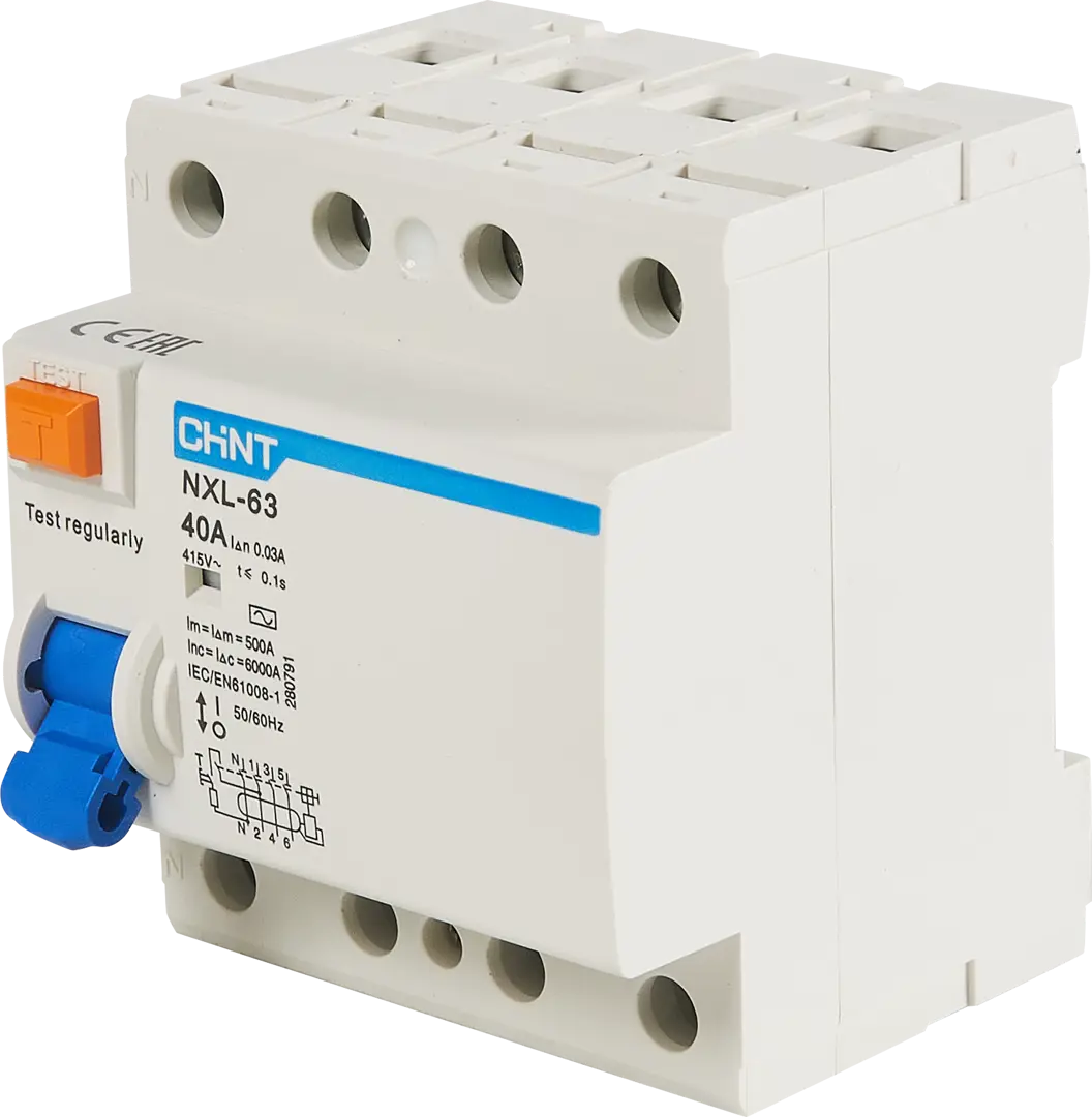 

УЗО Chint NXB-63S 4P 40 A 30 мА 6 кА AC