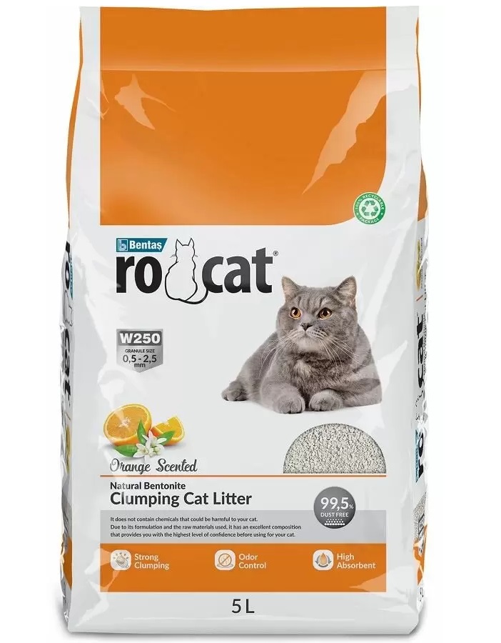 

Комкующийся наполнитель Ro Cat бентонитовый, апельсин, 4,25 кг, 5 л