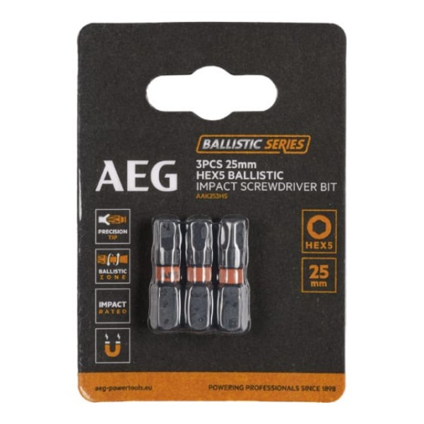 AEG Биты Ударные 3шт.Ударные HEX 5х25mm AAK253H5 4932479179