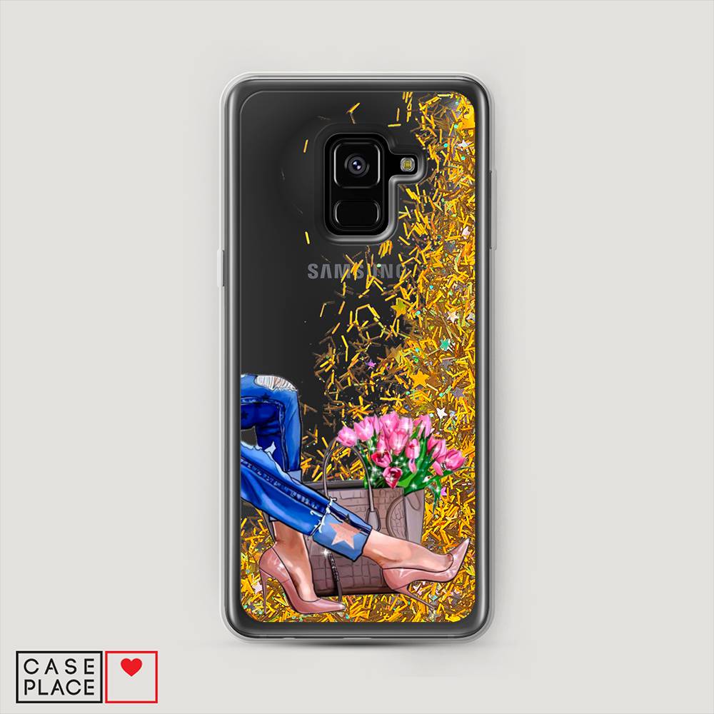 

Жидкий чехол с блестками "Каблучки" на Samsung Galaxy A8 2018