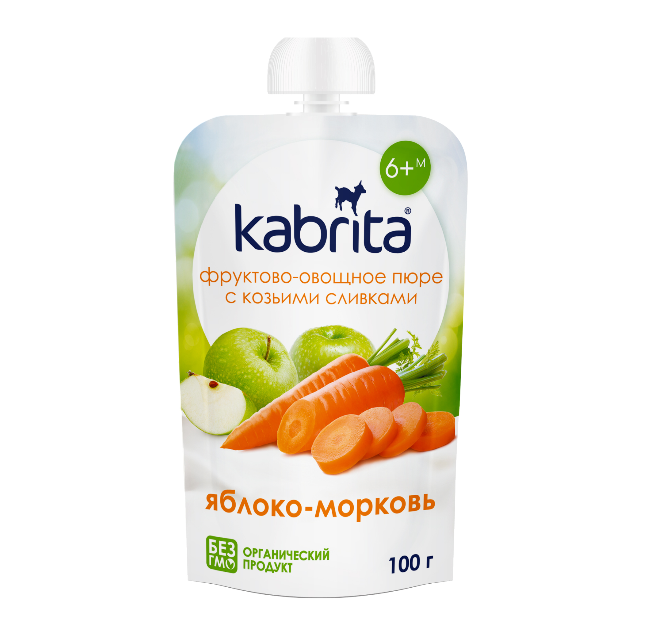 Фруктово-овощное пюре Kabrita Яблоко-морковь с козьими сливками, с 6 месяцев, 100 г
