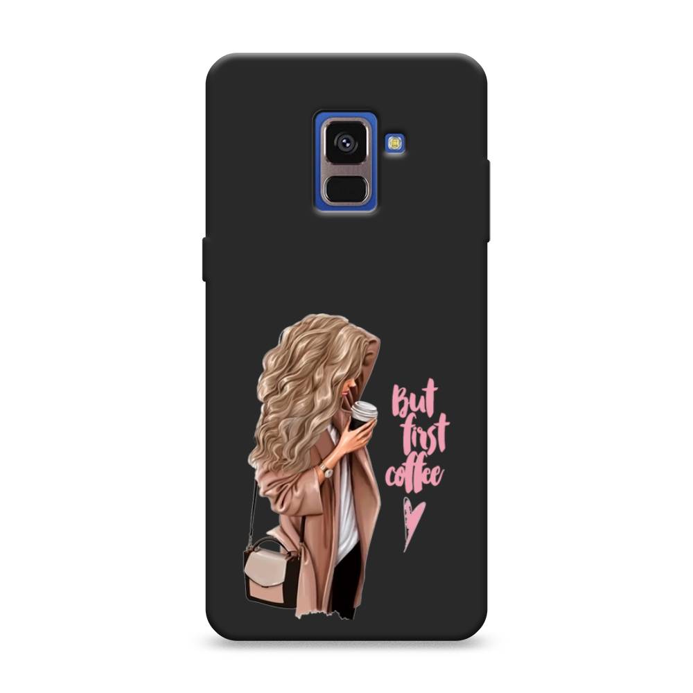 

Матовый силиконовый чехол "Девушка с кофе" на Samsung Galaxy A8 2018, Девушка с кофе