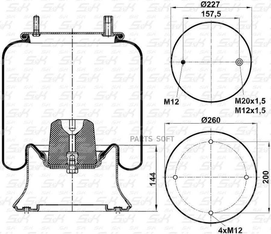 Пневмоподушка Со Стаканом Металл 4Отв.M12 1Шп.M