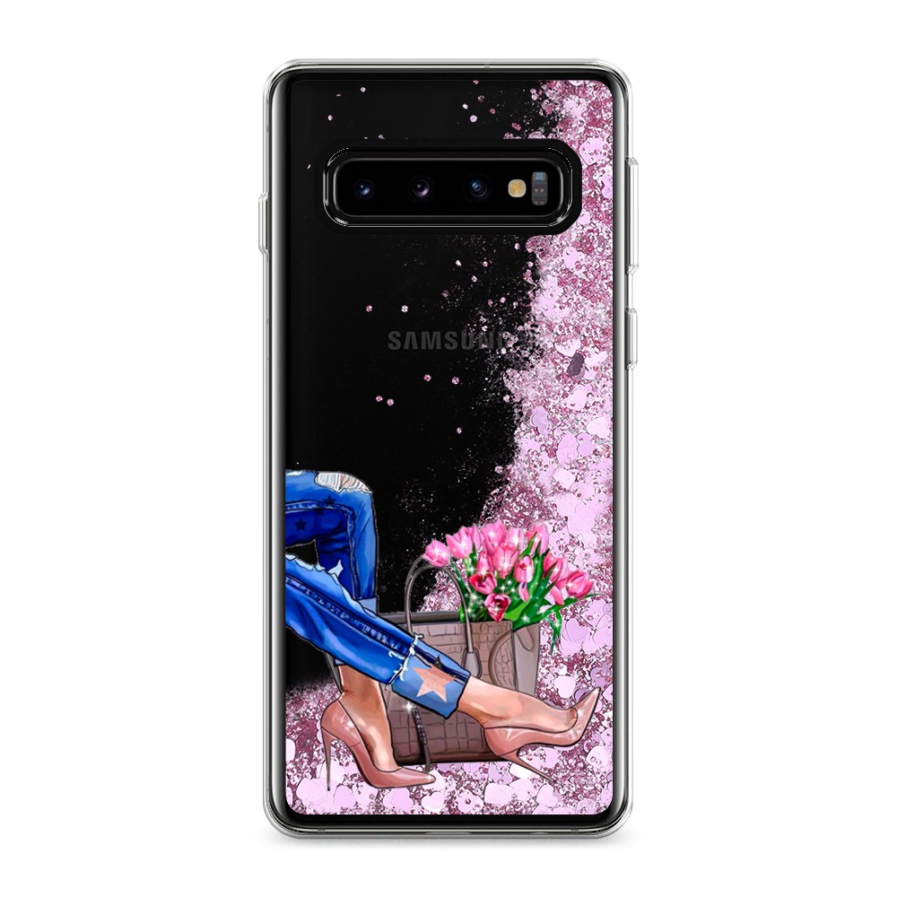 фото Жидкий чехол с блестками "каблучки" на samsung galaxy s10 awog