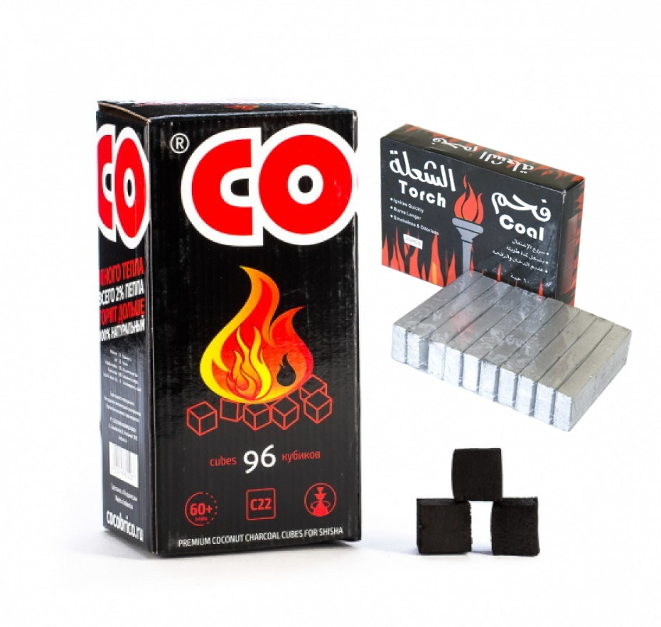 Уголь для кальяна кокосовый Cocobrico, 96 шт + уголь древесный Torch