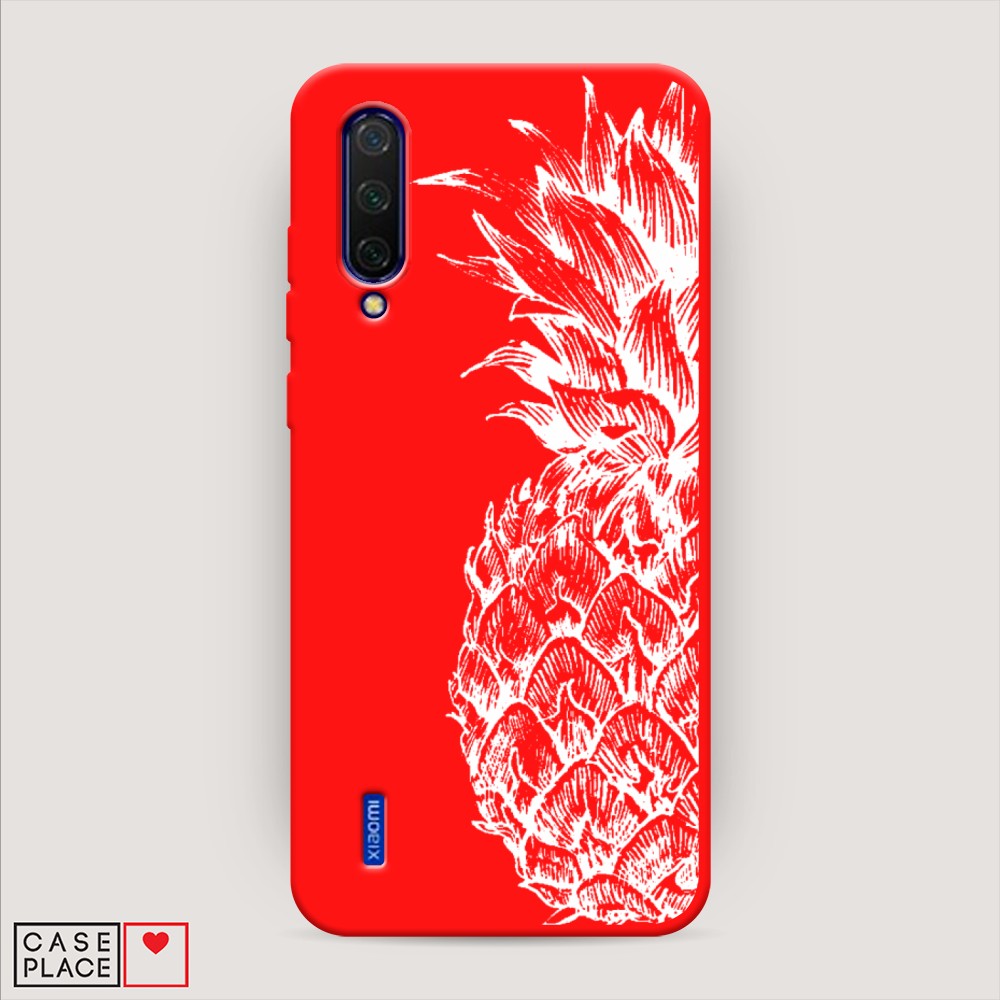 фото Матовый силиконовый чехол "ананас графика белая" на xiaomi mi 9 lite awog