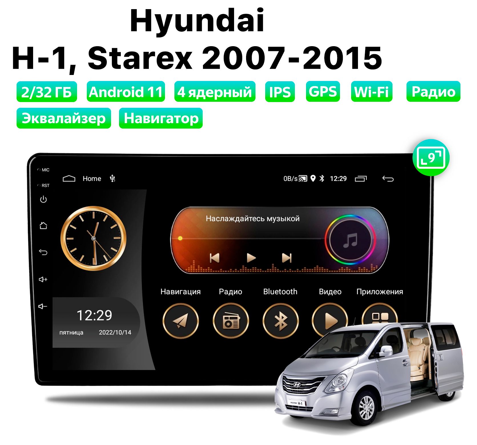 Автомагнитола Podofo Hyundai H1, Starex (2007-2015), 2/32 Gb