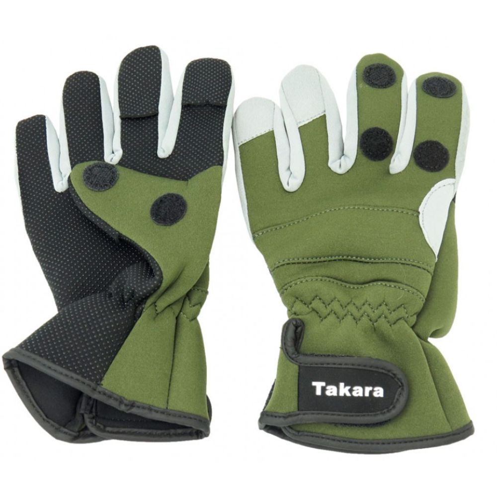 Перчатки Takara (3 откр. пальца) р-р XL, неопрен, цв. Серо-Зелёный, QL-ST5