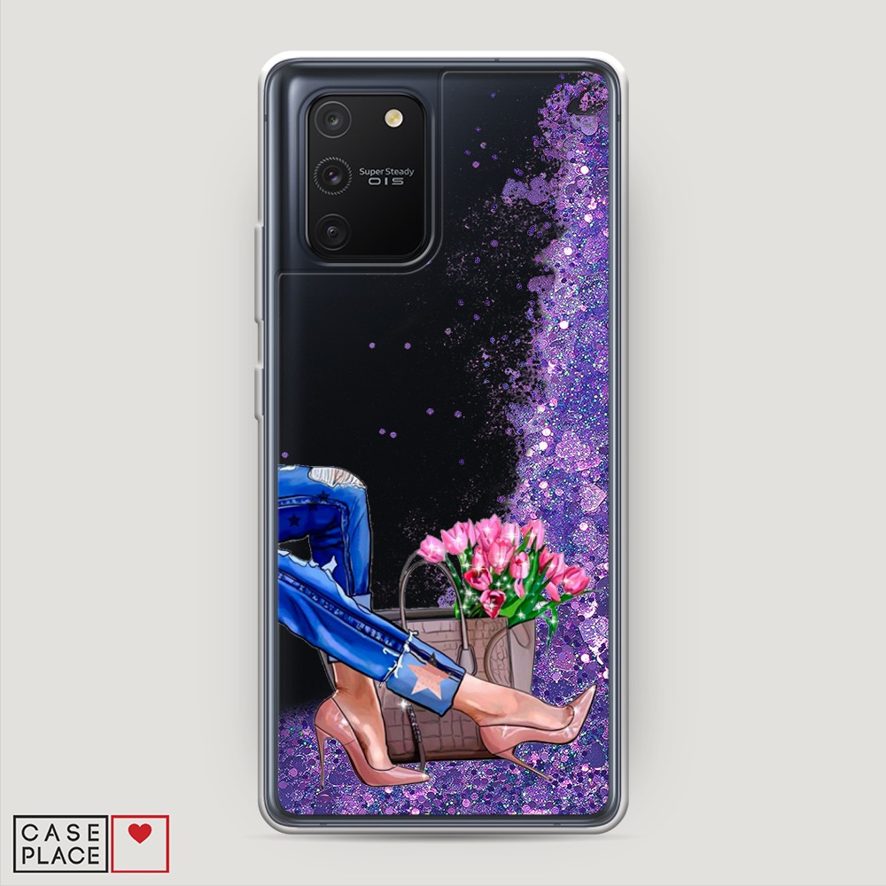 фото Жидкий чехол с блестками "каблучки" на samsung galaxy s10 lite awog