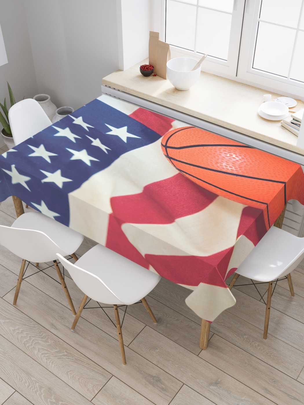фото Скатерть прямоугольная joyarty "баскетбол в америке" из оксфорда, 120x145 см