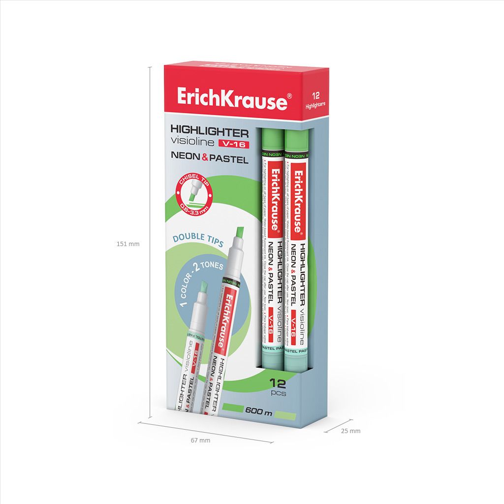 

Текстовыделитель для бумаги ErichKrause Visioline V-16 Neon+Pastel зеленые 0,6-3,3 мм, Зеленый