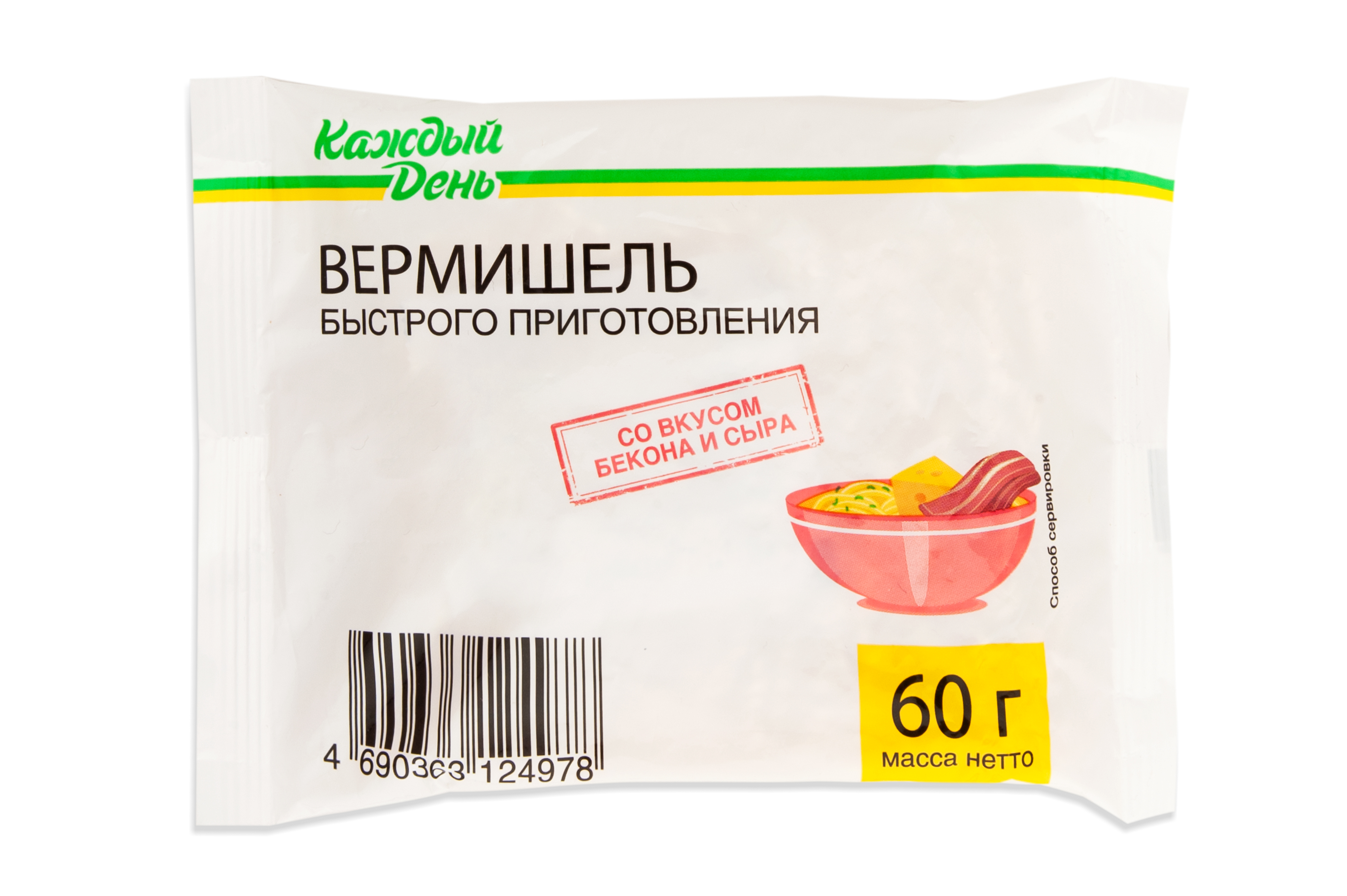 

Вермишель Каждый день с беконом и сыром быстрого приготовления 60 г
