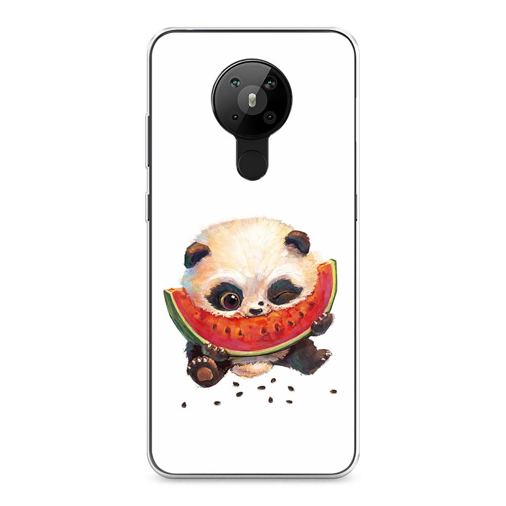 

Чехол Awog на Nokia 5.3 / Нокиа 5.3 "Малыш панды с арбузом", Белый;красный, 123450-1