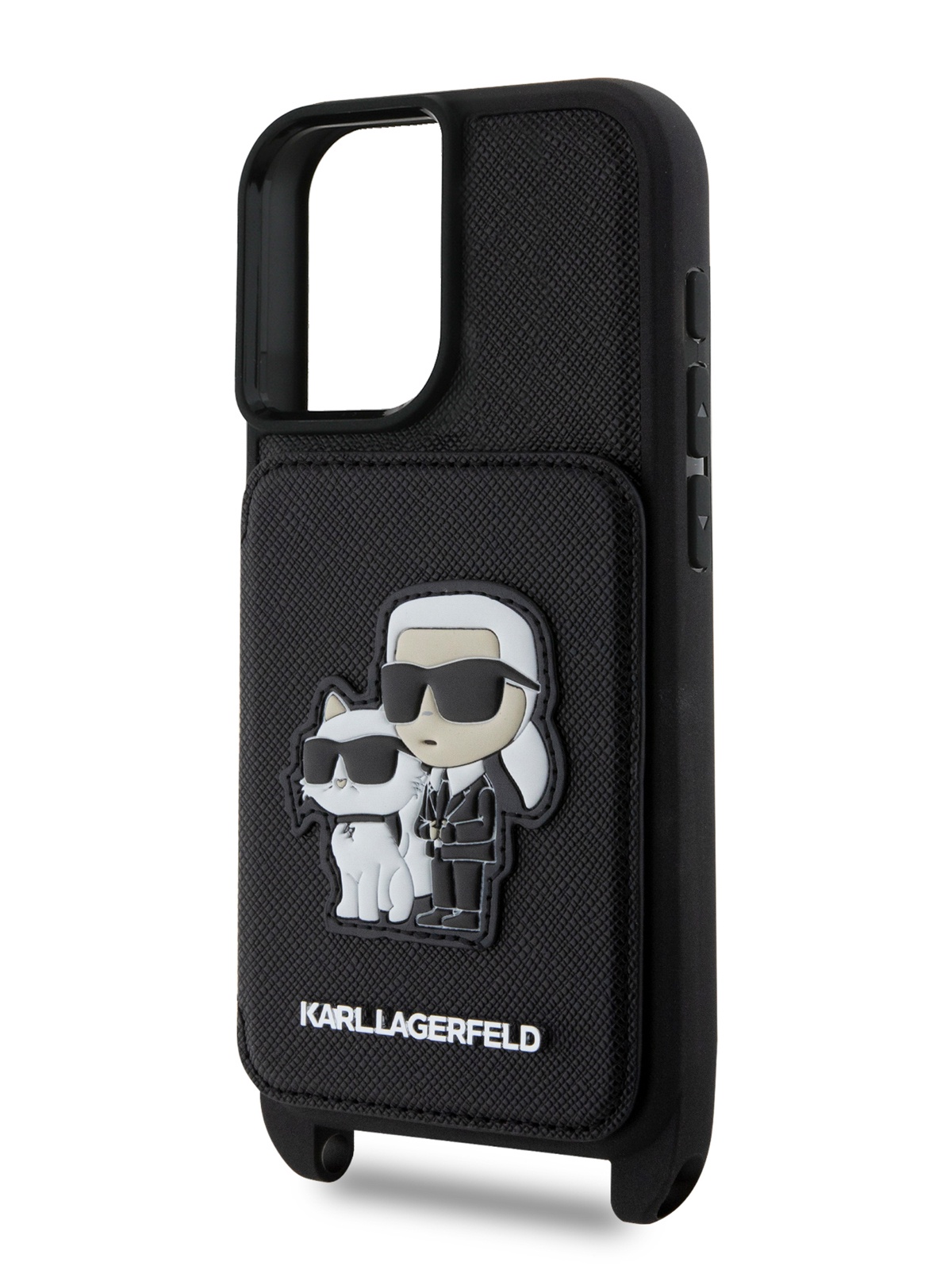 

Чехол Karl Lagerfeld для iPhone 16 с ремешком через плечо, с кардхолдером, черный