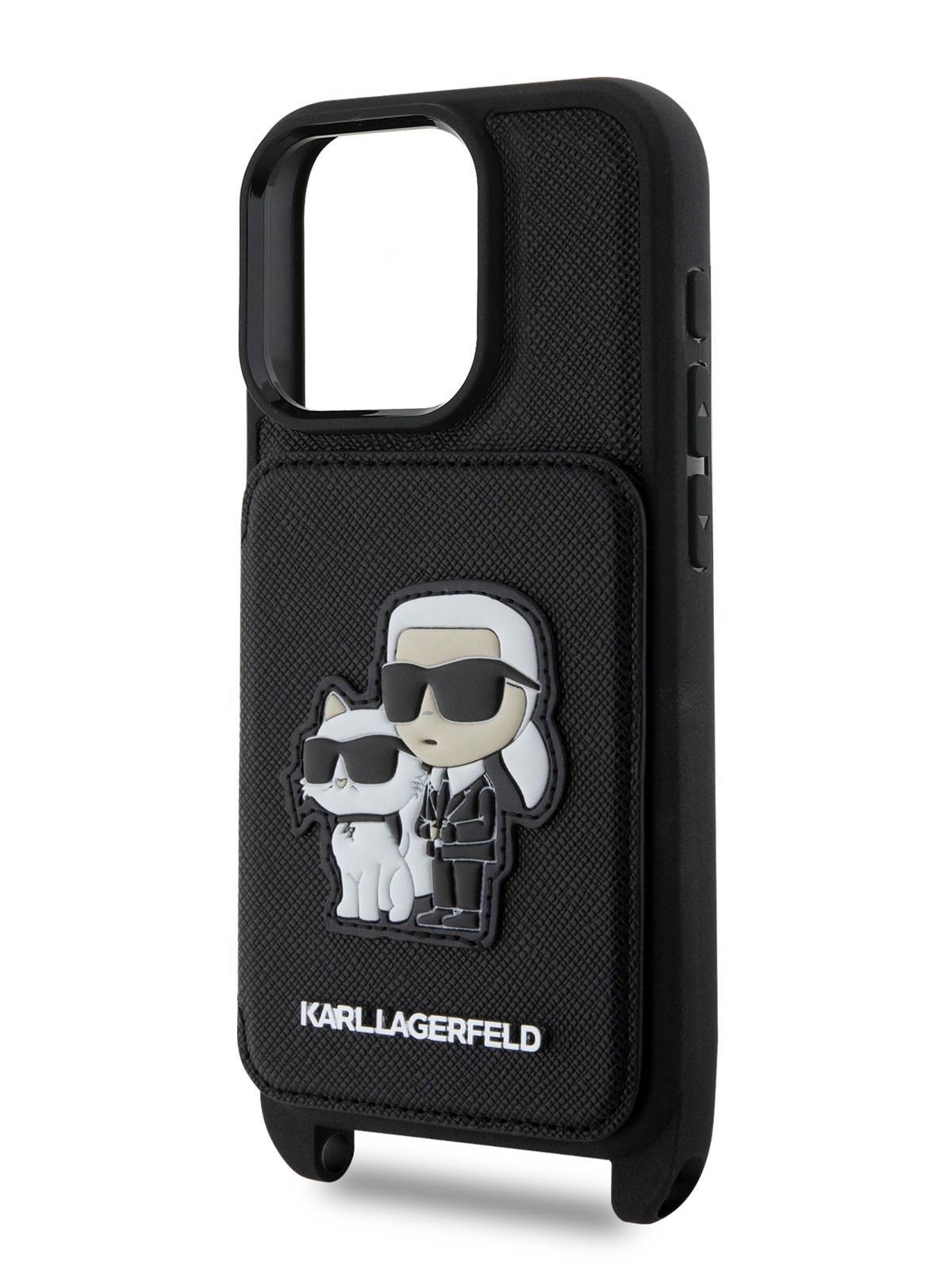 

Чехол Karl Lagerfeld для iPhone 16 Pro с ремешком Crossbody, с кардхолдером, черный