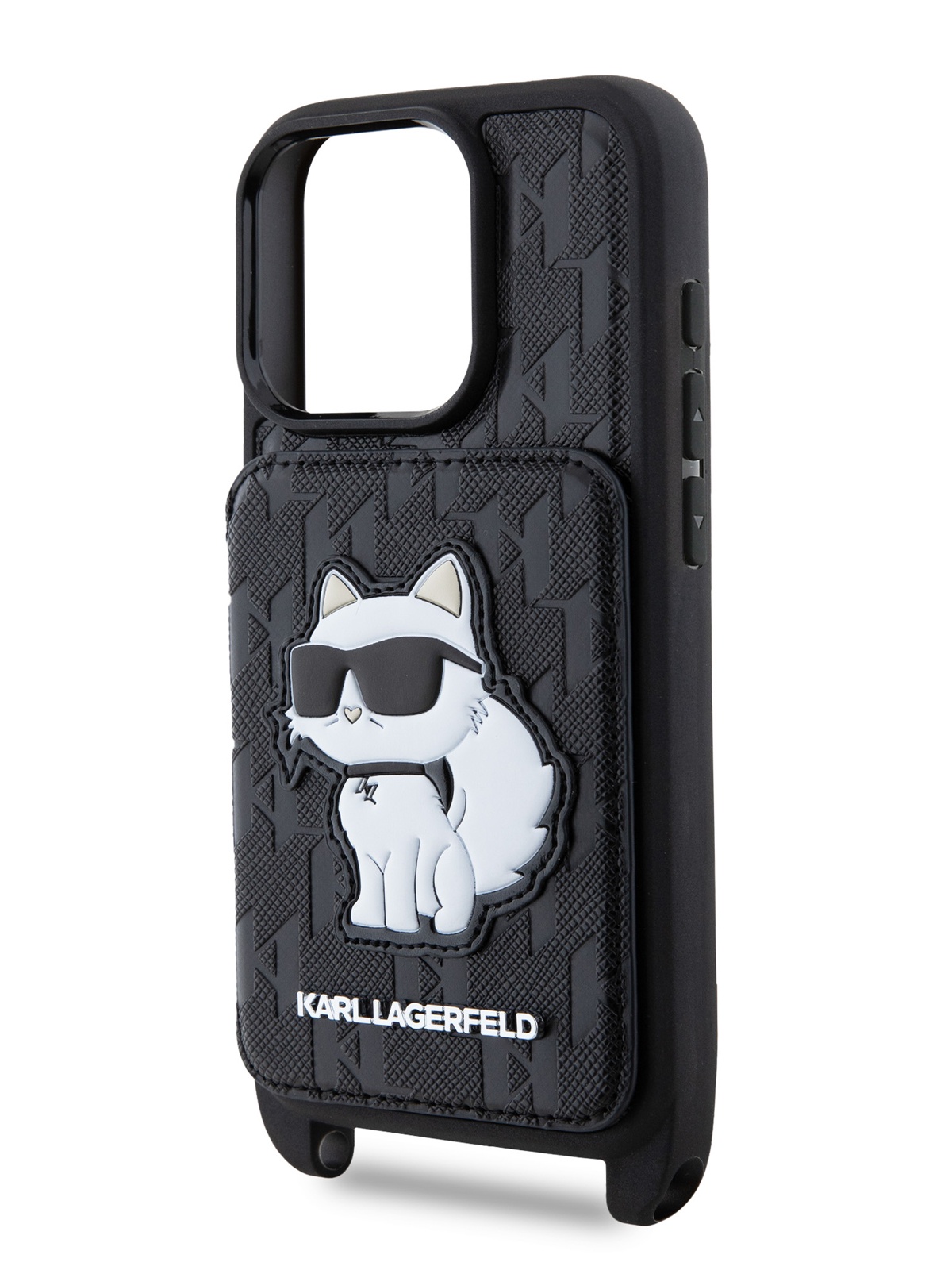 

Чехол Karl Lagerfeld для iPhone 16 Pro Max с ремешком, с карманом для карт, черный